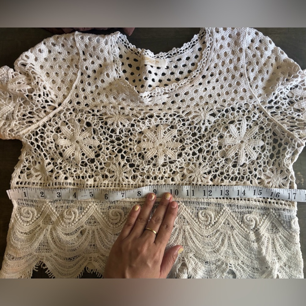 Rebellion Cream Crochet Lace Tunic Top